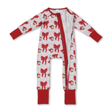 Long sleeves santa bow baby girls Christmas romper