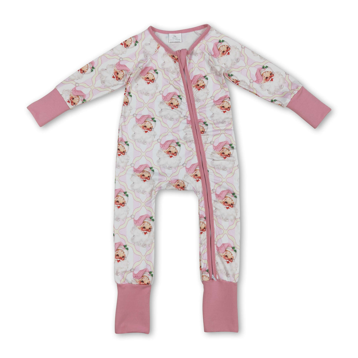 Long sleeves pink stripe santa baby girls Christmas romper