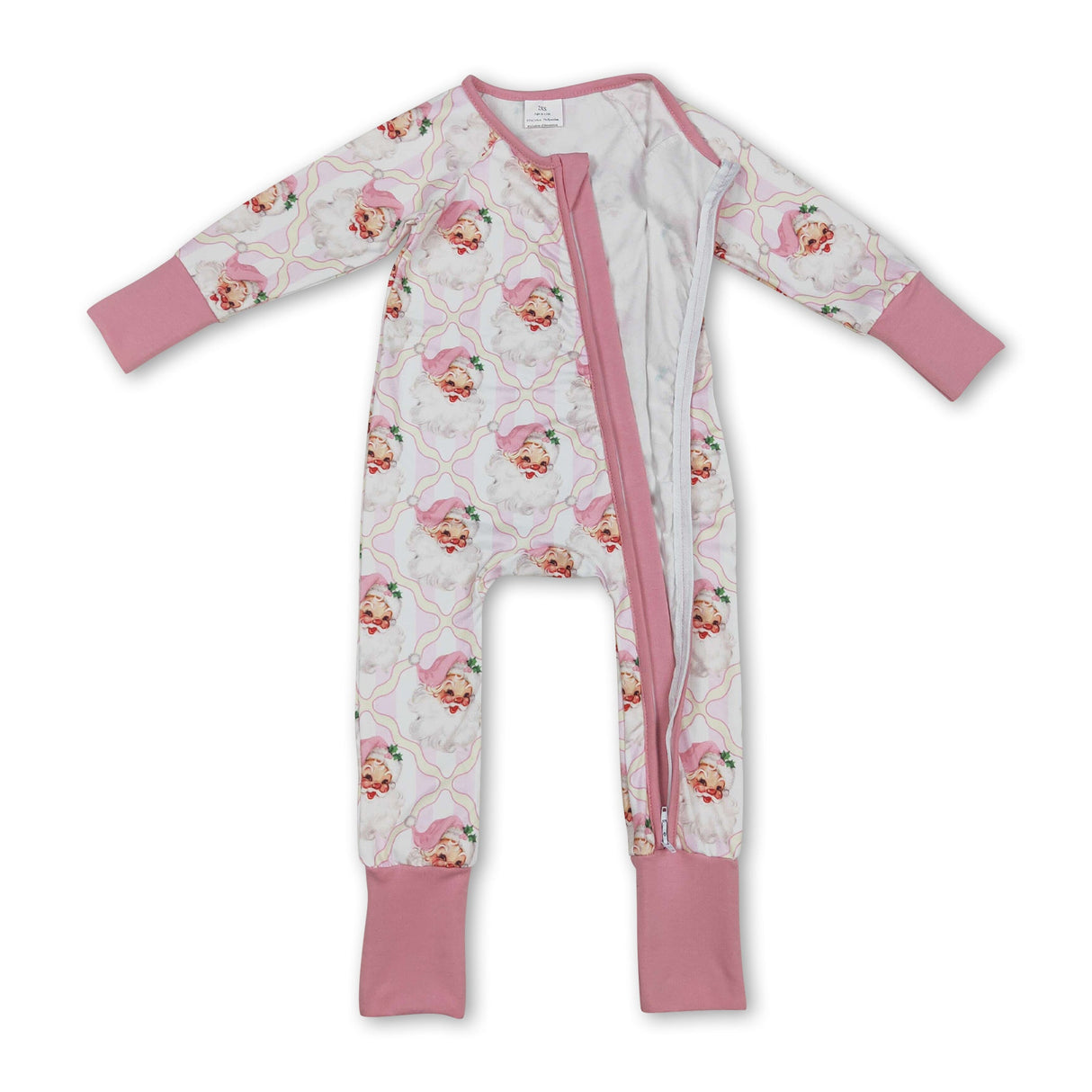 Long sleeves pink stripe santa baby girls Christmas romper