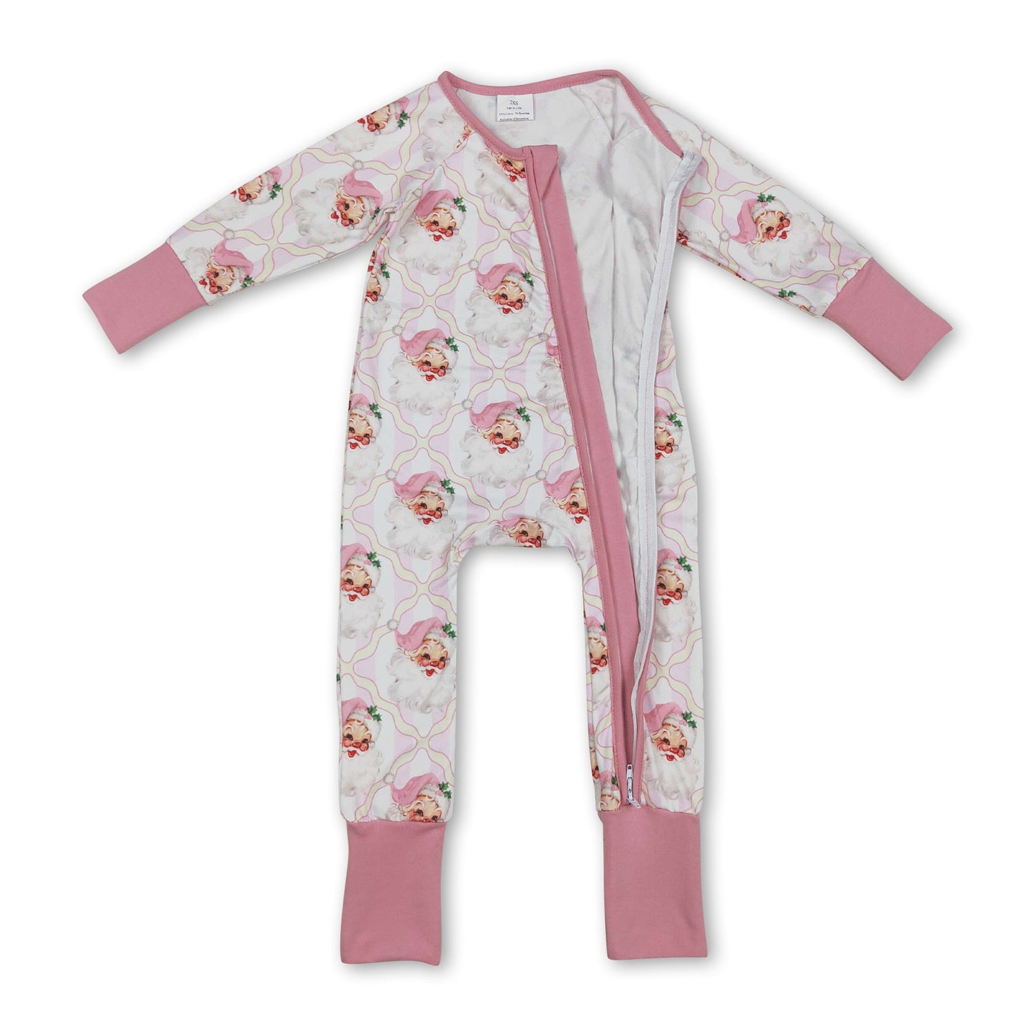 Long sleeves pink stripe santa baby girls Christmas romper