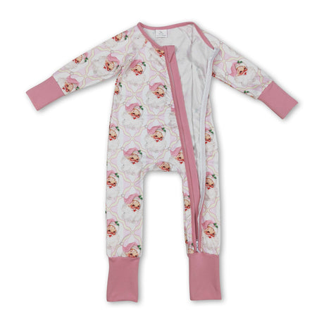 Long sleeves pink stripe santa baby girls Christmas romper