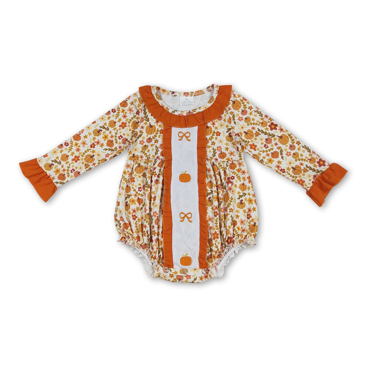Long sleeves floral bow pumpkin baby girls fall romper