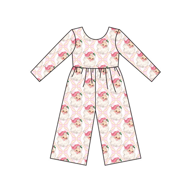 Long sleeves pink stripe santa baby girls Christmas pajamas
