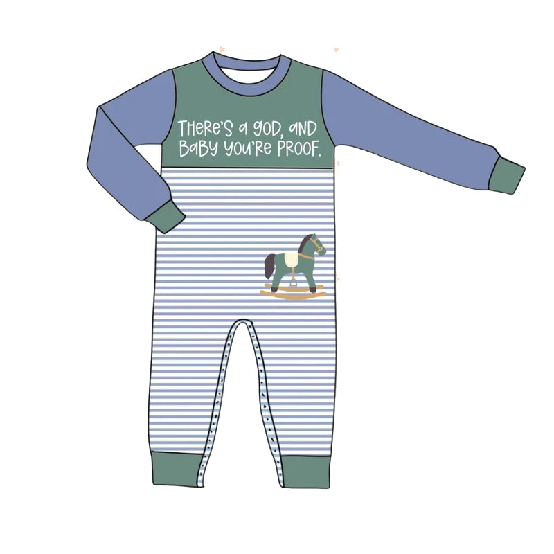 Long sleeves god stripe horse baby boy romper