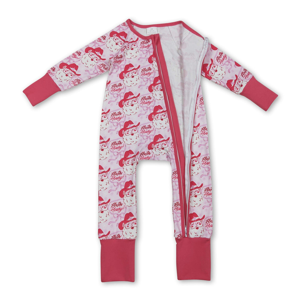 Long sleeves pink bow santa western girls Christmas romper
