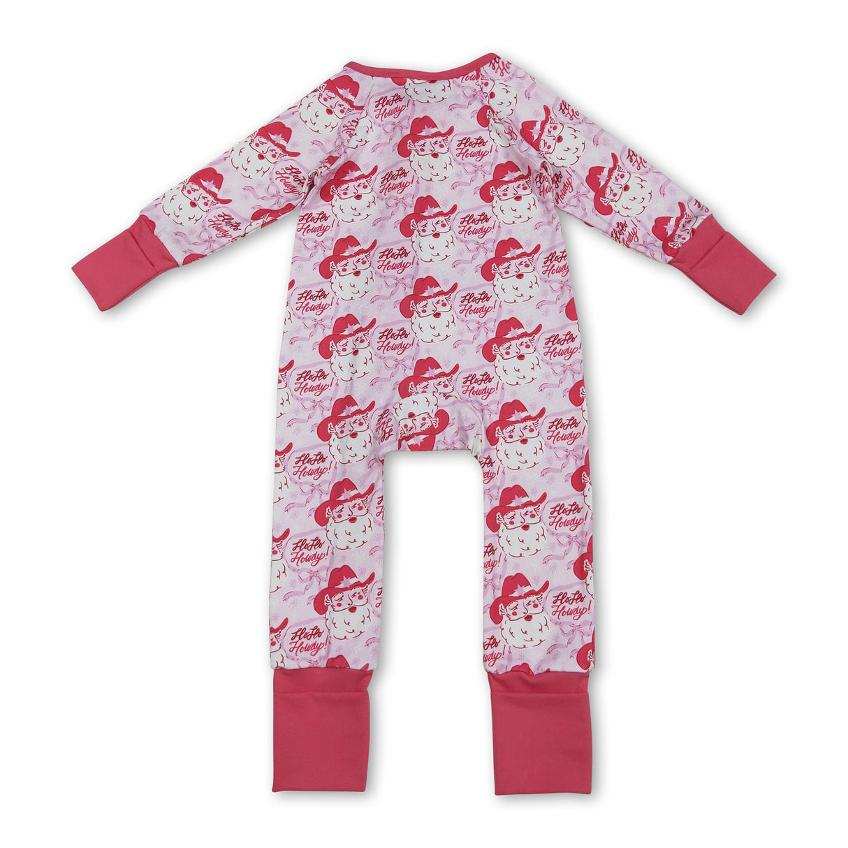 Long sleeves pink bow santa western girls Christmas romper