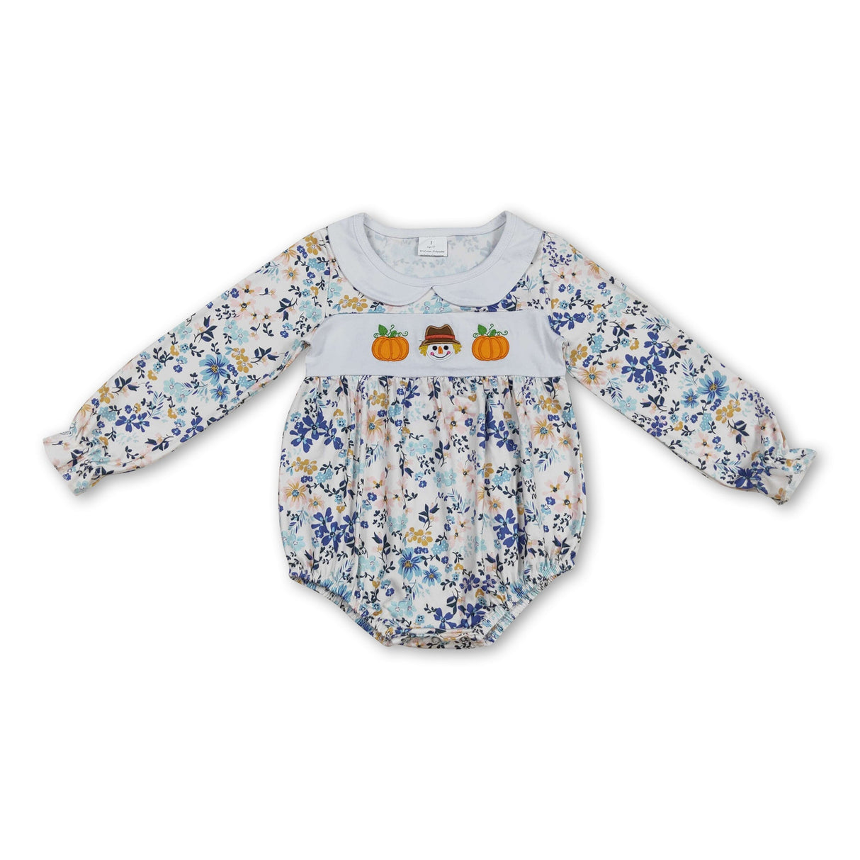 Long sleeves pumpkin scarecrow floral baby girl fall romper