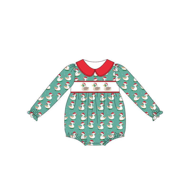 Long sleeves duck Christmas hat baby girl romper