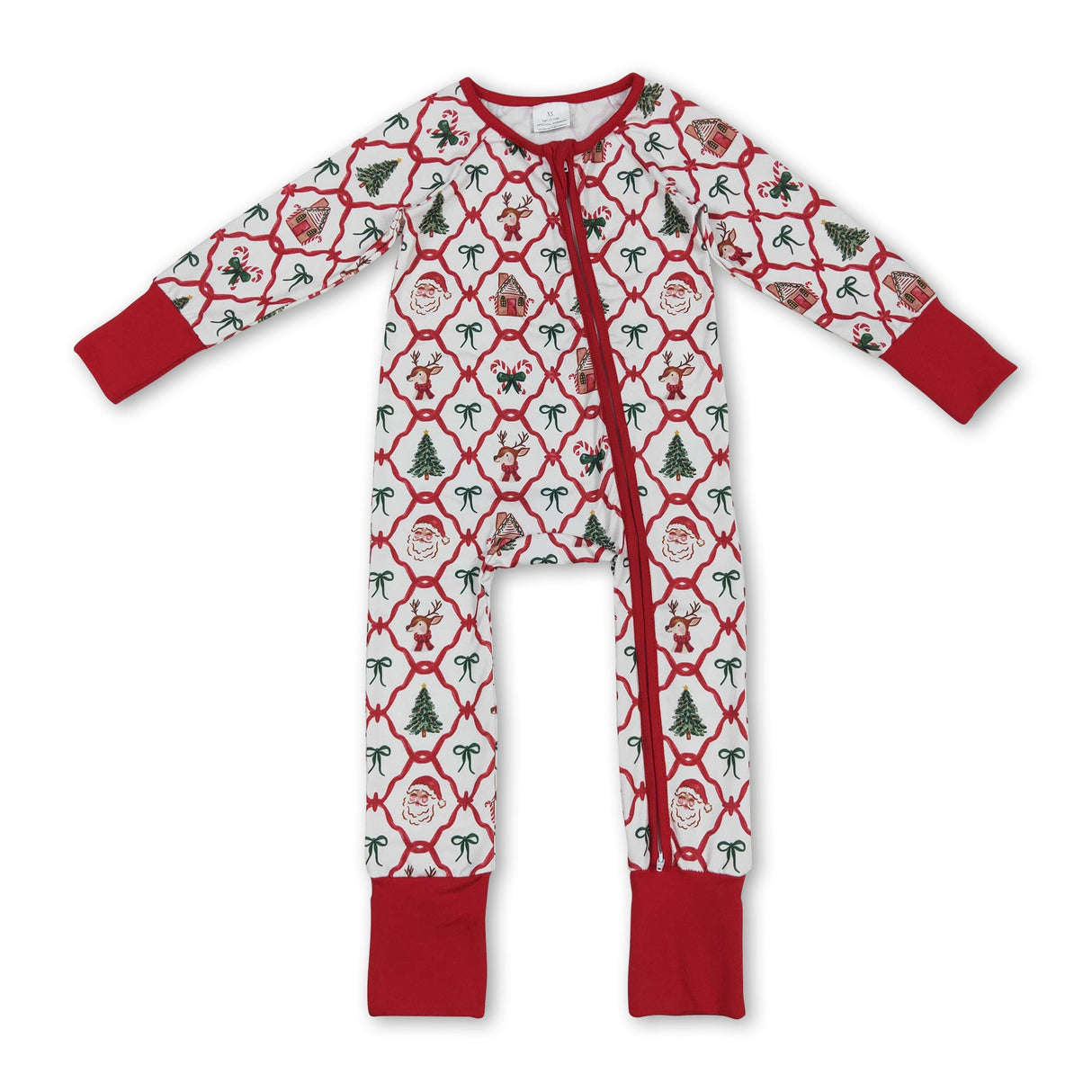 Long sleeves santa bow gingerbread baby Christmas romper