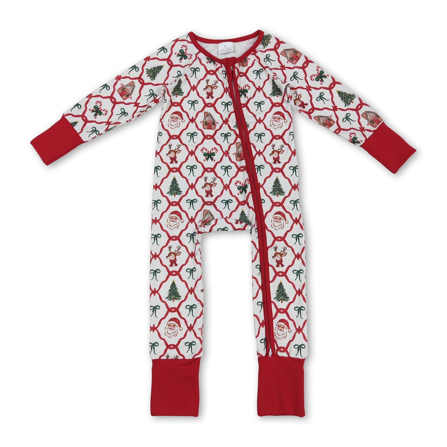 Long sleeves santa bow gingerbread baby Christmas romper