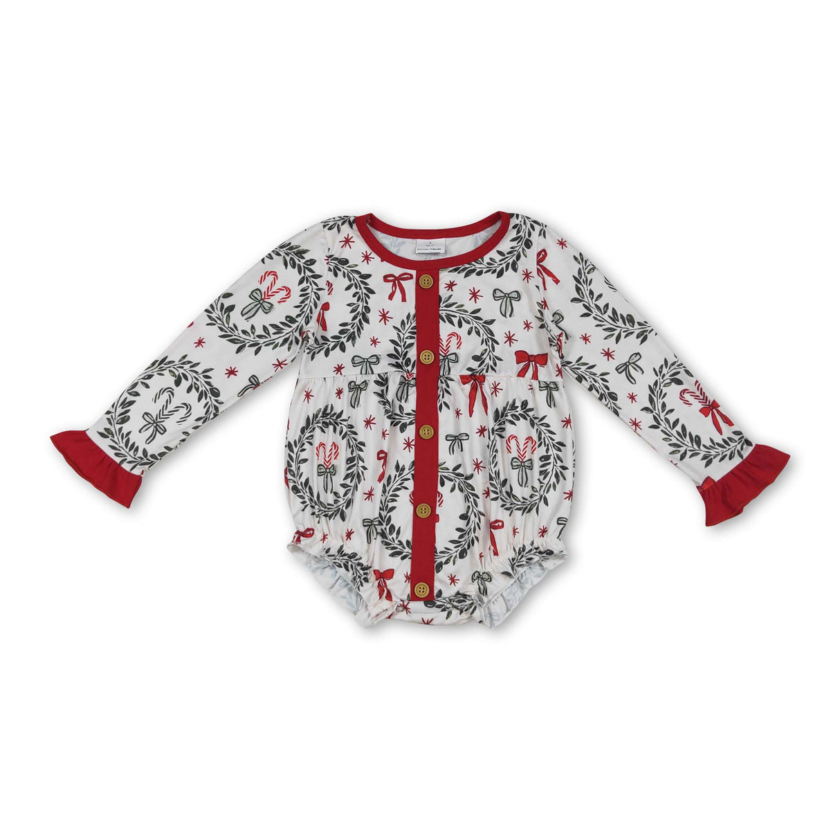 Long sleeves red bow baby girls Christmas romper