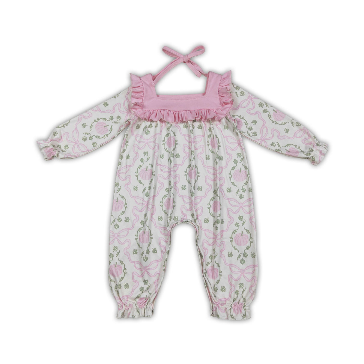 Long sleeves pink bow pumpkin baby girls fall romper