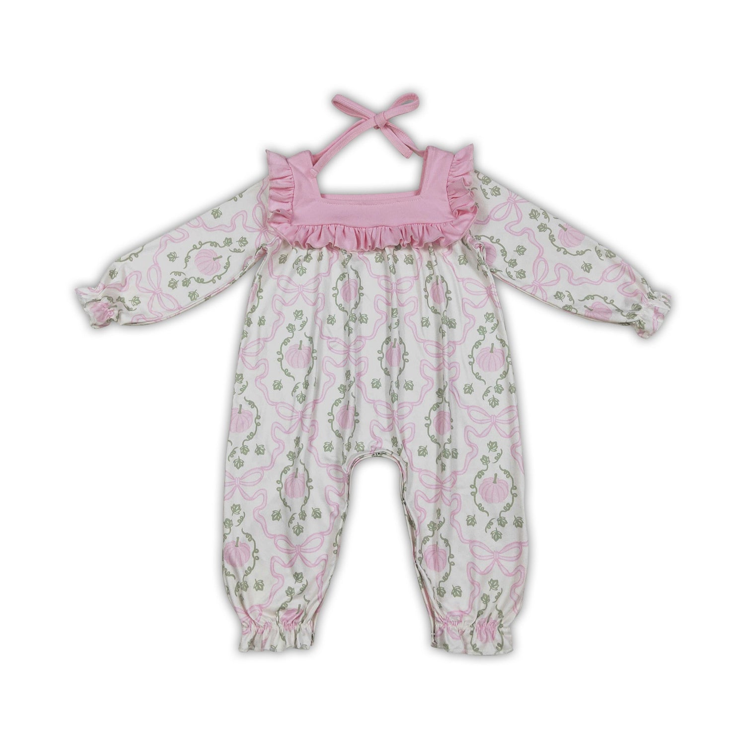 Long sleeves pink bow pumpkin baby girls fall romper