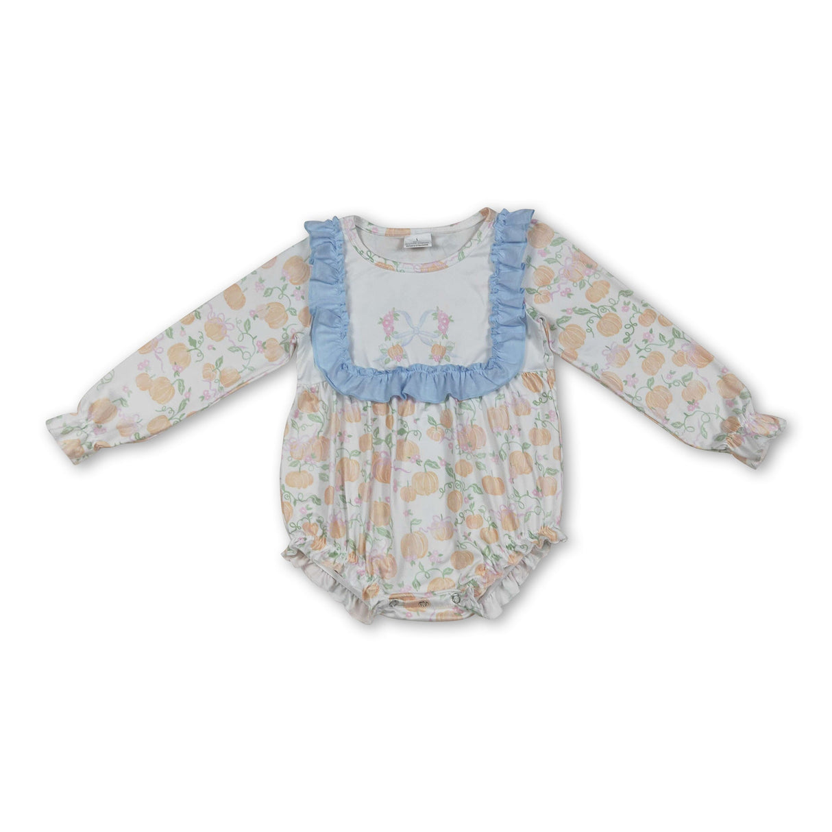 Long sleeves floral bow pumpkin baby girls fall romper