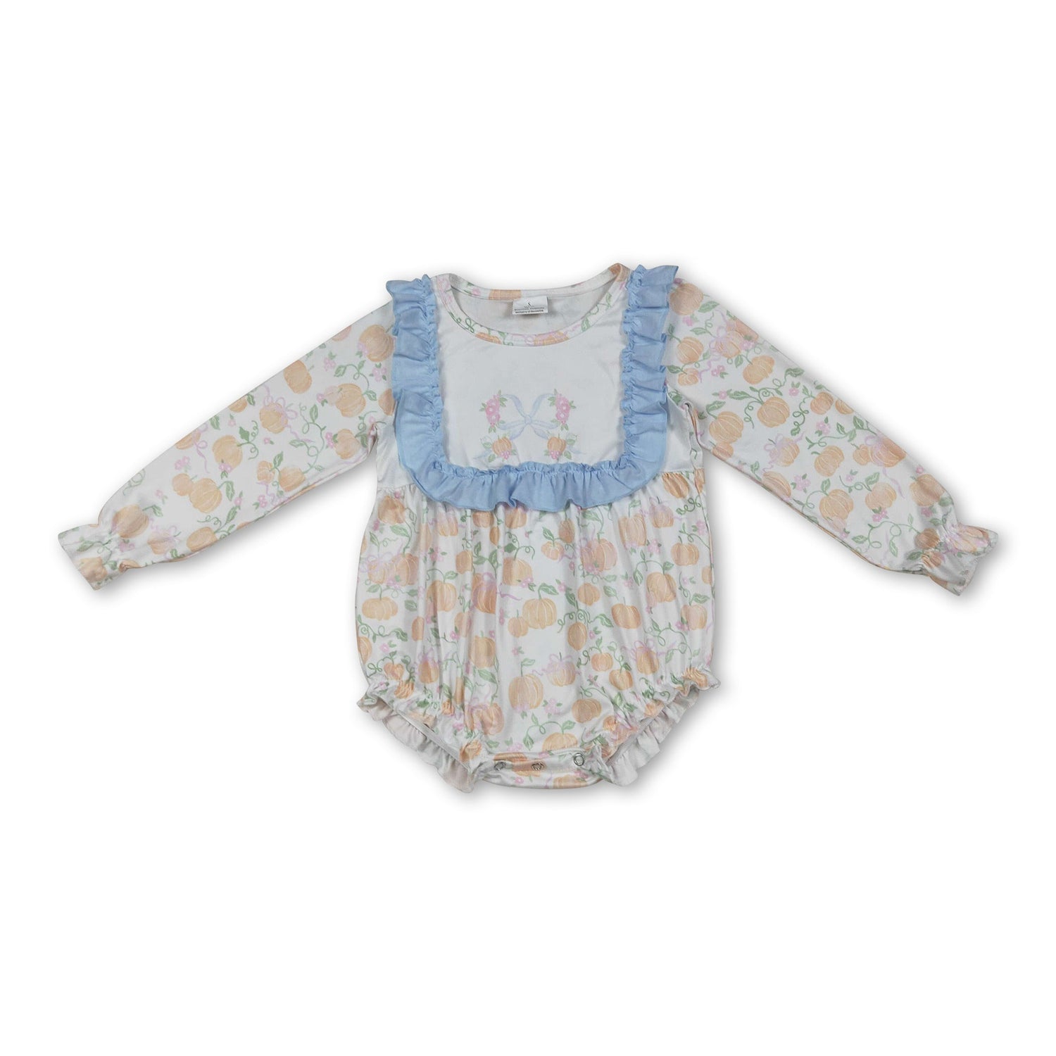Long sleeves floral bow pumpkin baby girls fall romper