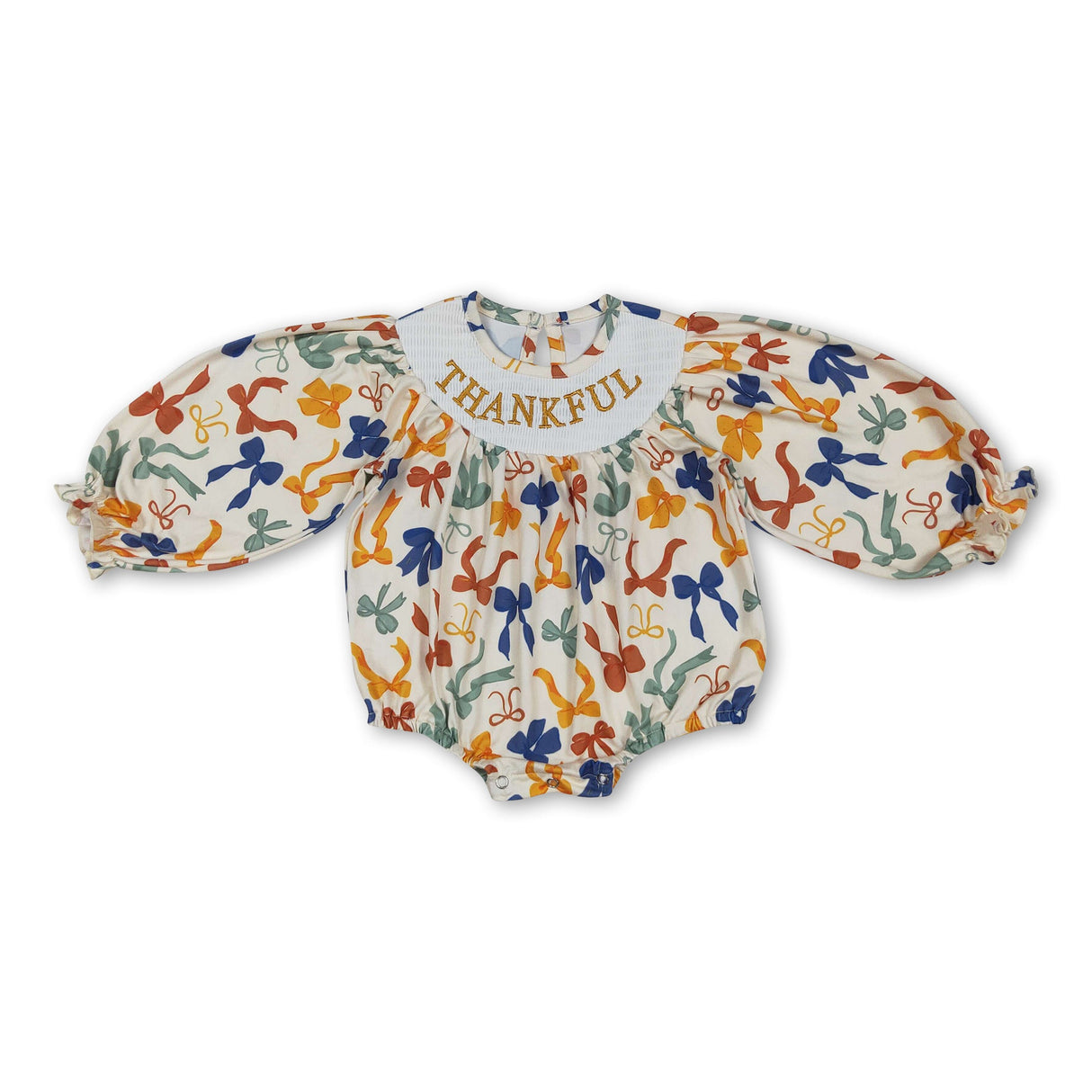 Long sleeves bows Thankful smocked girls Thanksgiving romper
