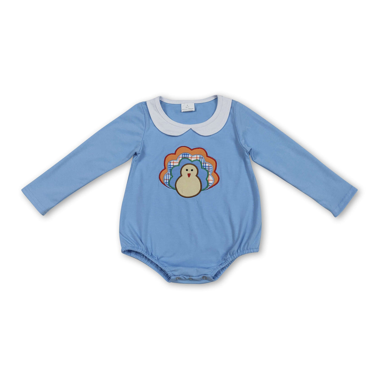 Long sleeves light blue turkey boy Thanksgiving romper