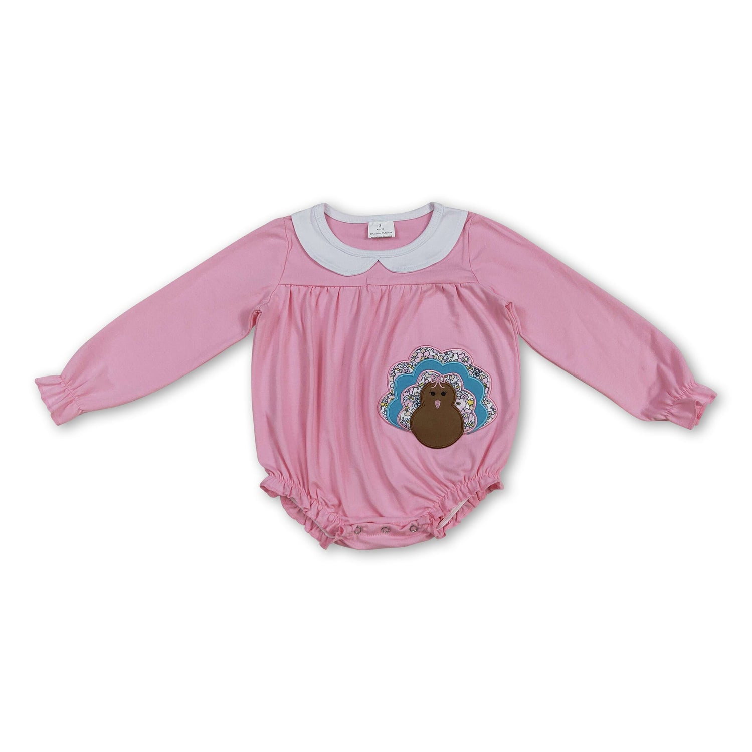 Long sleeves pink turkey baby girls Thanksgiving romper