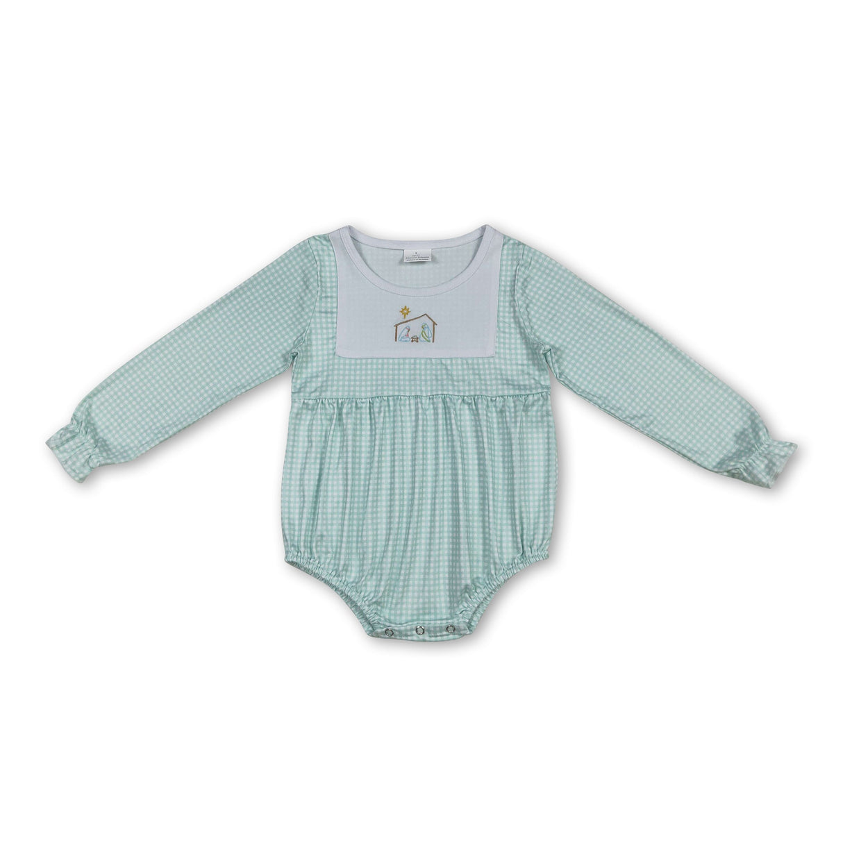 Long sleeves plaid nativity baby kids Christmas romper
