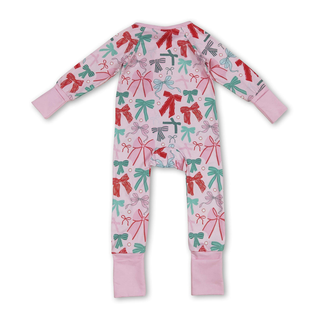 Pink long sleeves bows baby girls Christmas zip romper