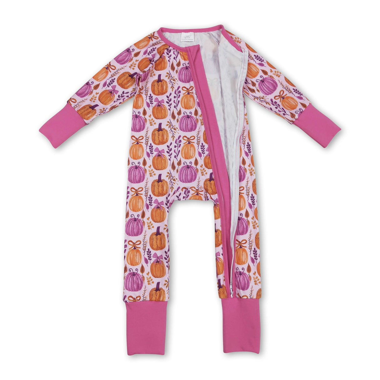 Long sleeves pumpkin bow baby girl zipper romper