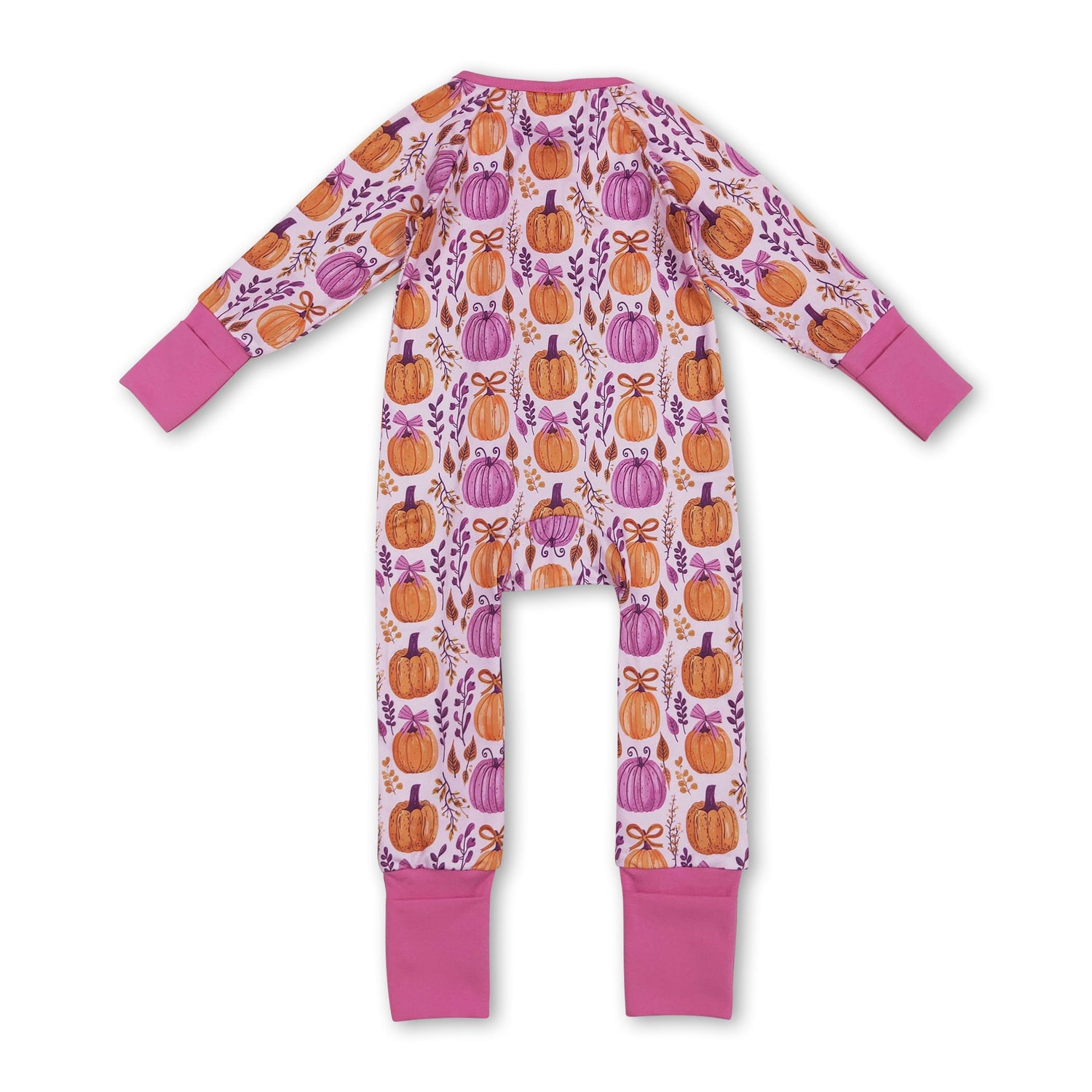 Long sleeves pumpkin bow baby girl zipper romper