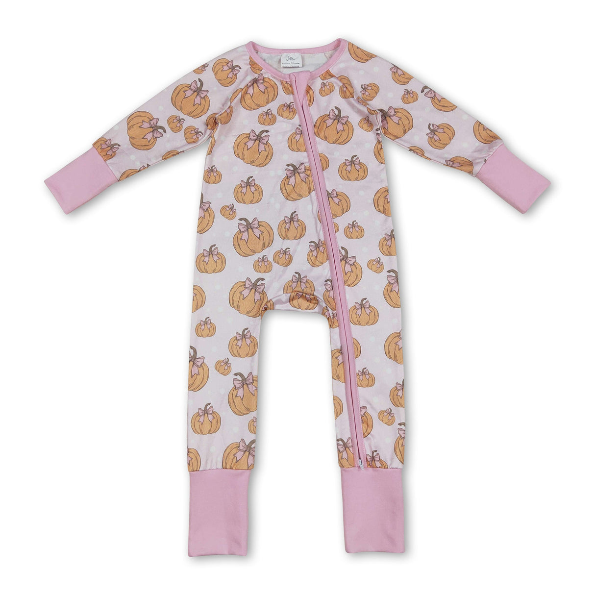 Long sleeves pumpkin pink bow baby girl zipper romper