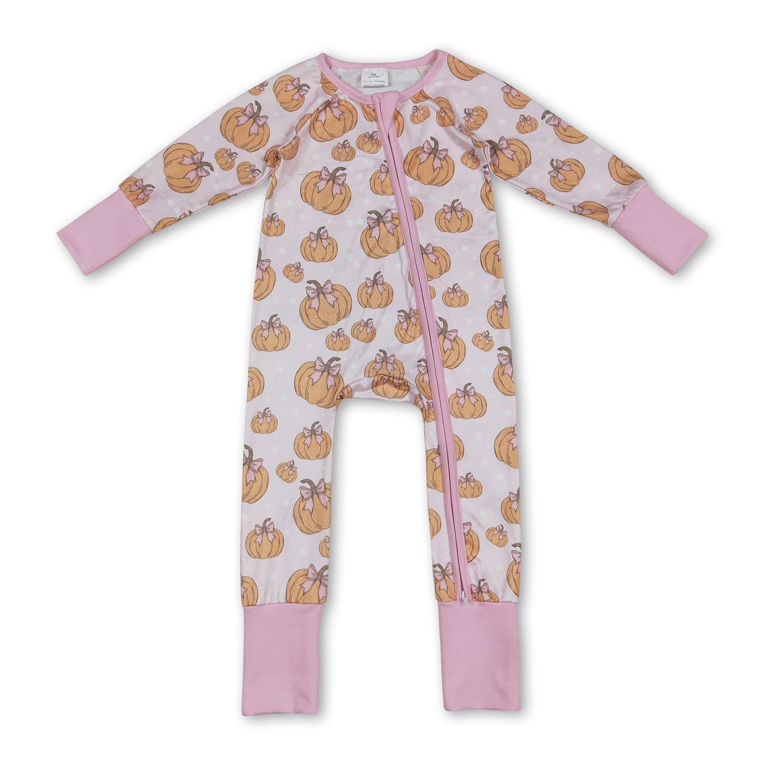 Long sleeves pumpkin pink bow baby girl zipper romper