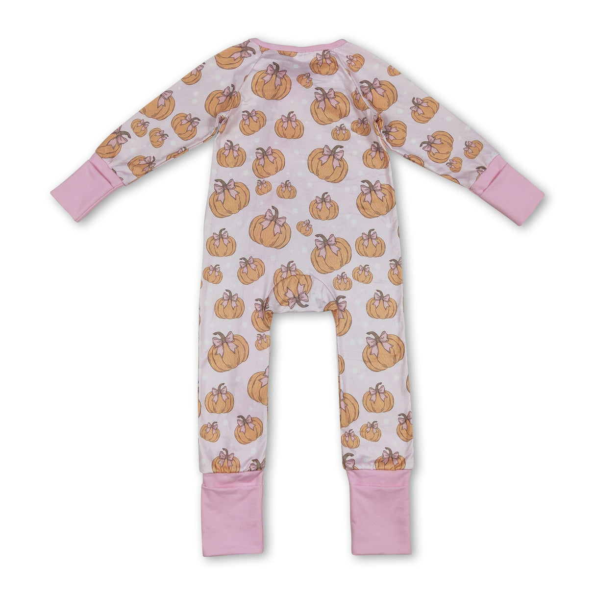 Long sleeves pumpkin pink bow baby girl zipper romper