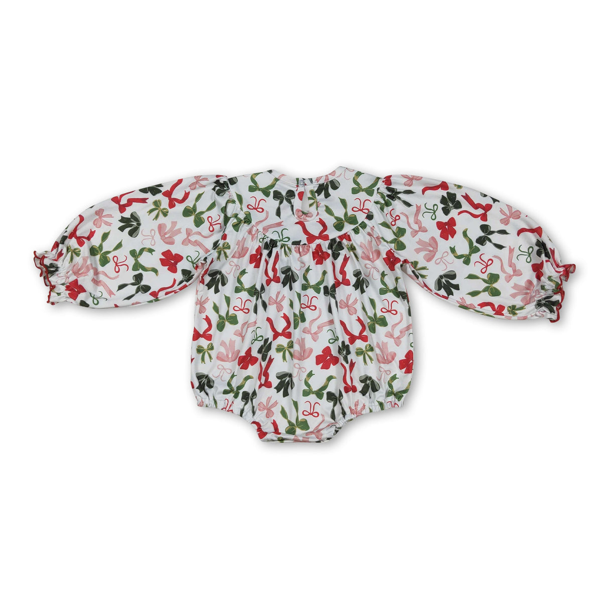 Red green bow Merry Christmas smocked girls romper