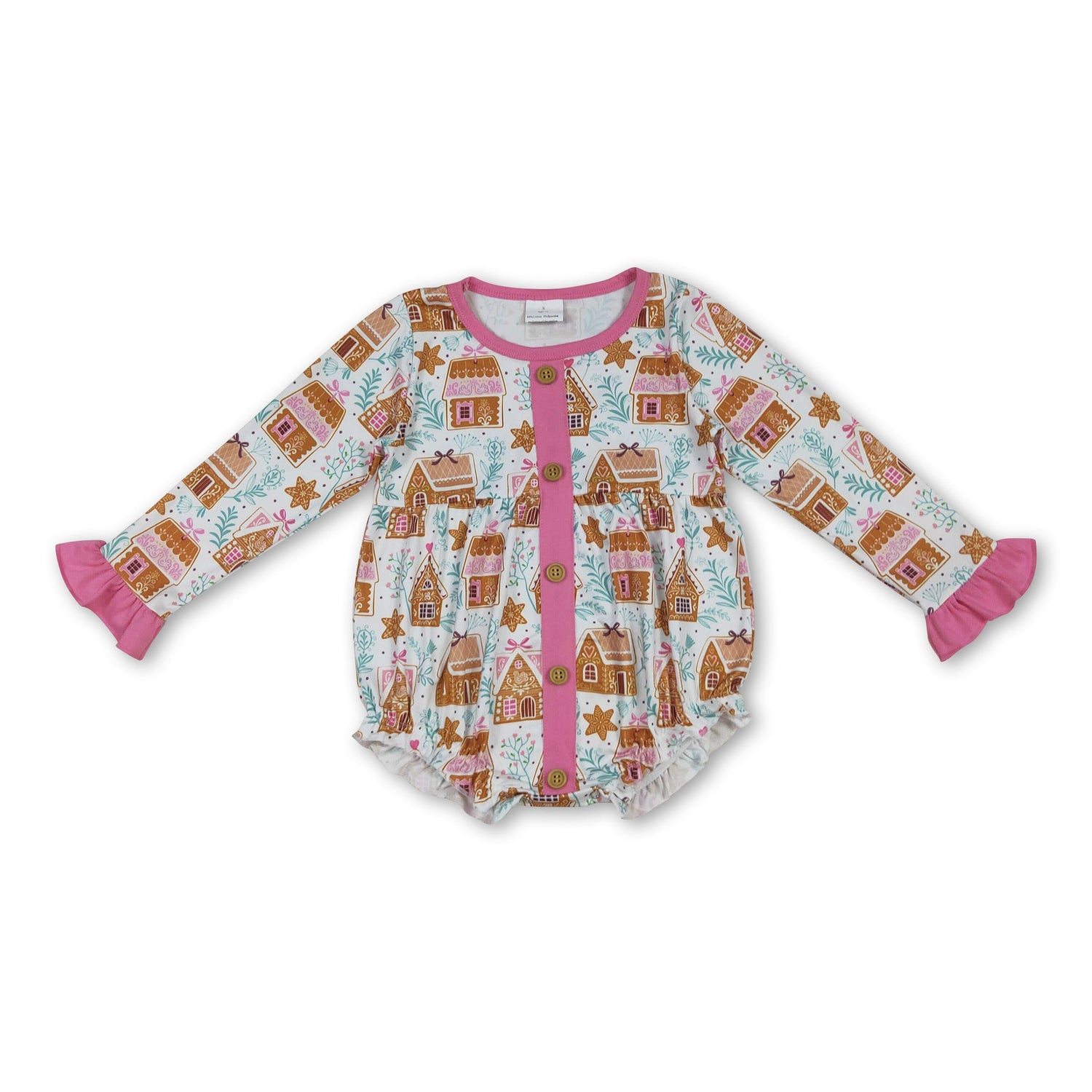 Long sleeves pink candy house girls Christmas romper