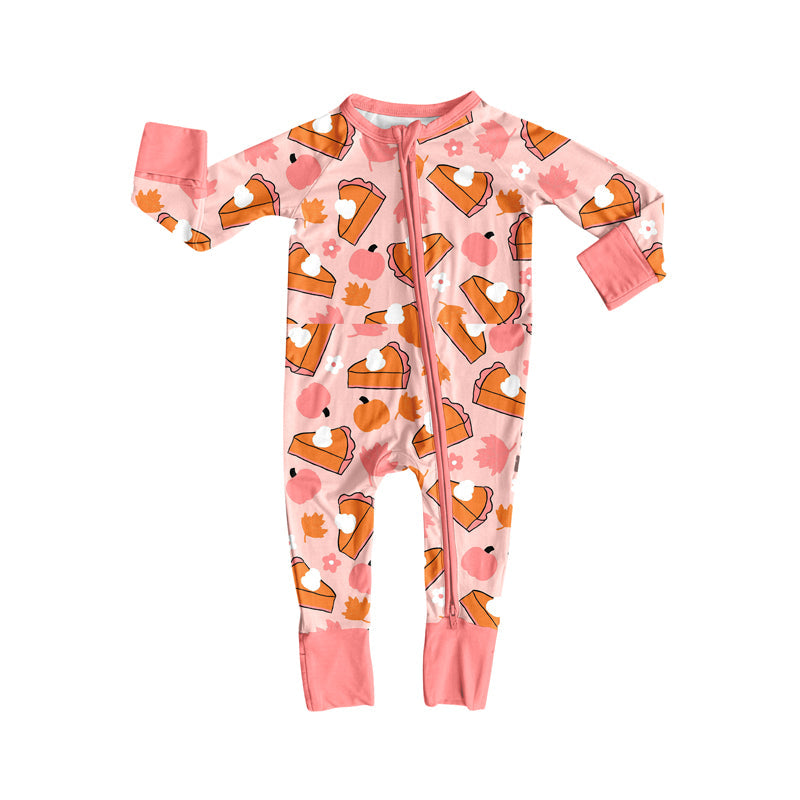 Pumpkin pie leaves girls Thanksgiving zip romper
