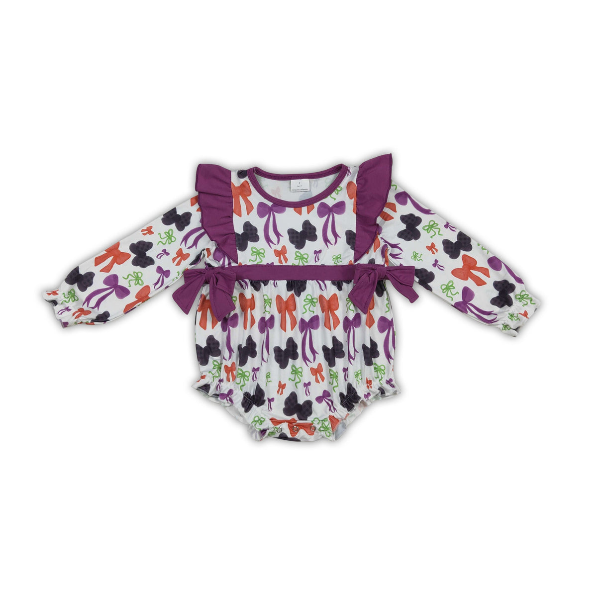 Purple orange black bows witches baby Halloween romper