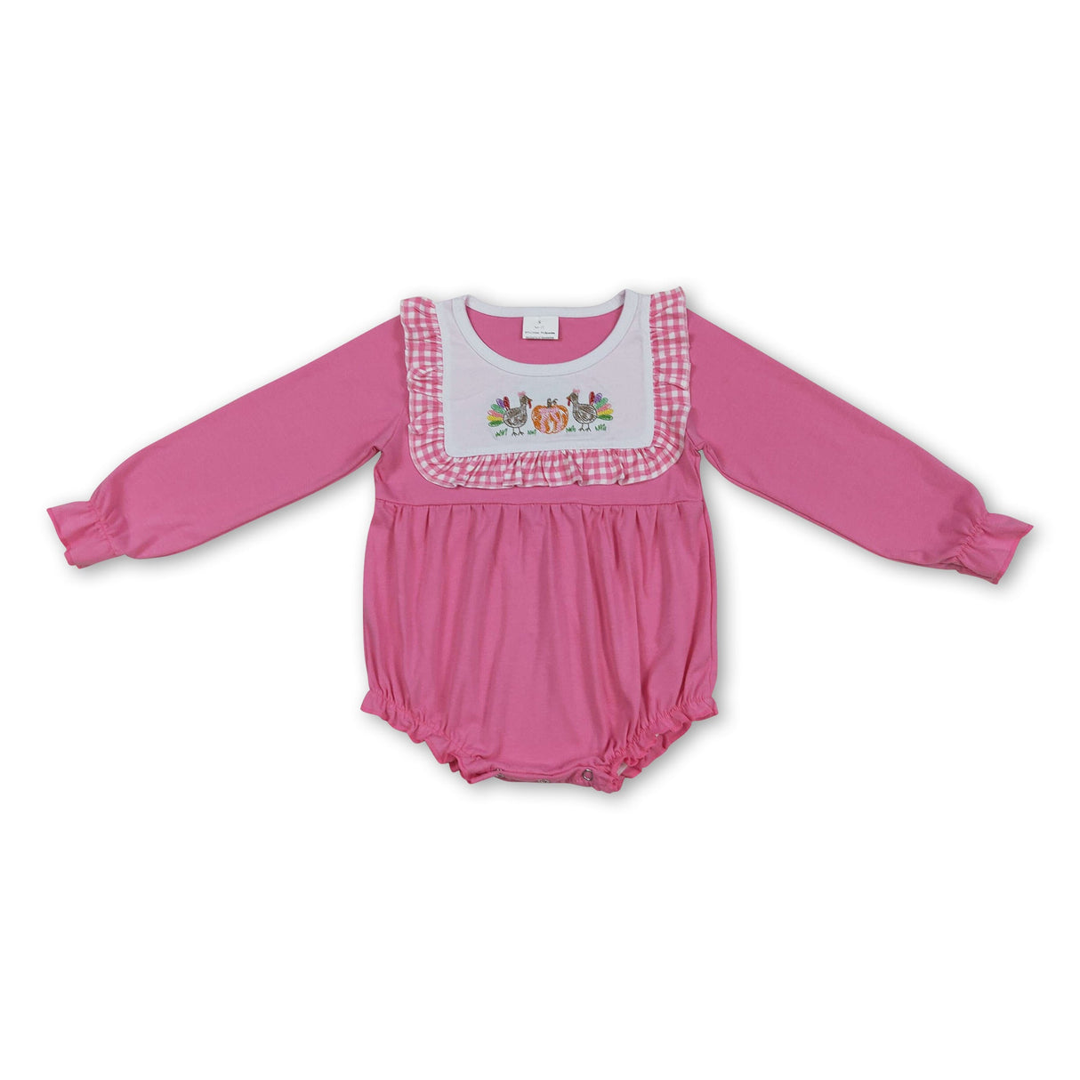 Pink turkey pumpkin bow baby girls Thanksgiving romper