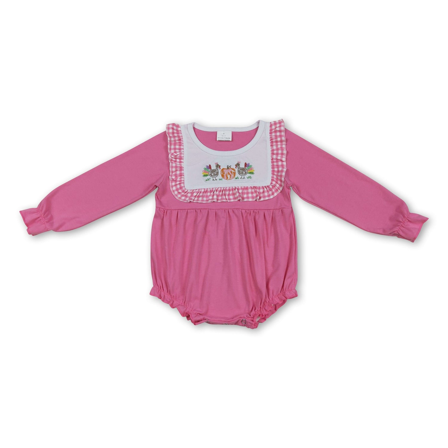 Pink turkey pumpkin bow baby girls Thanksgiving romper
