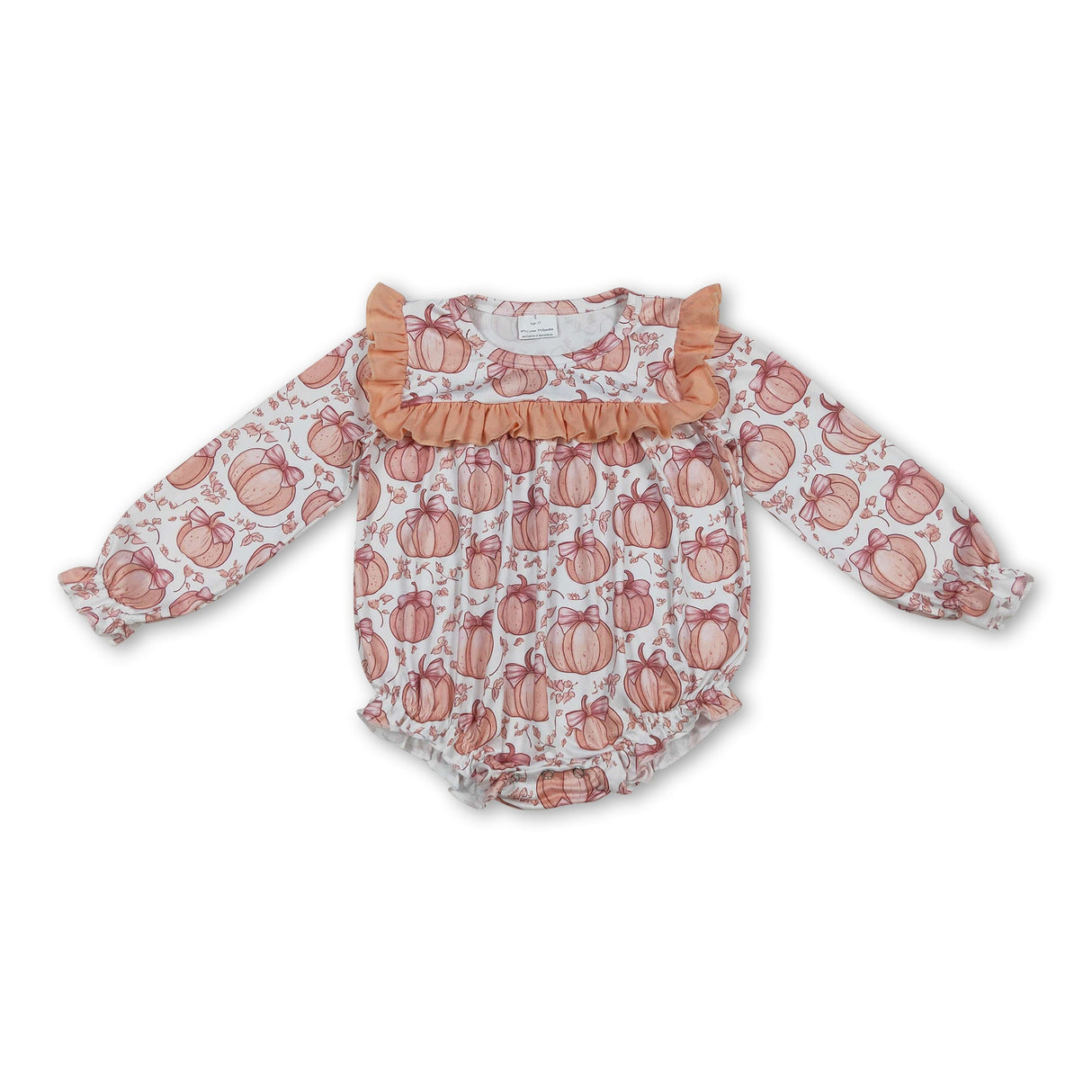 Ruffle long sleeves pumpkin bow baby girls fall romper