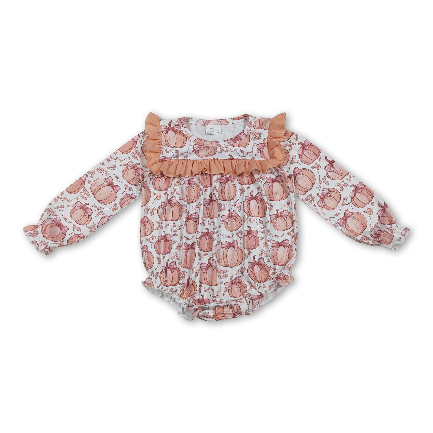 Ruffle long sleeves pumpkin bow baby girls fall romper