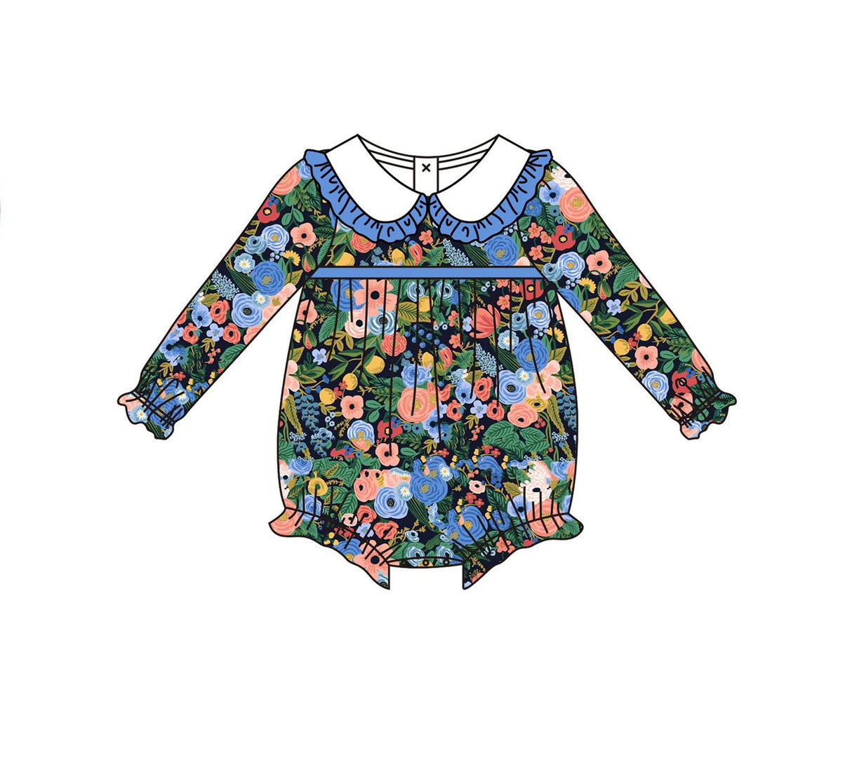 Long sleeves blue floral baby girls fall romper