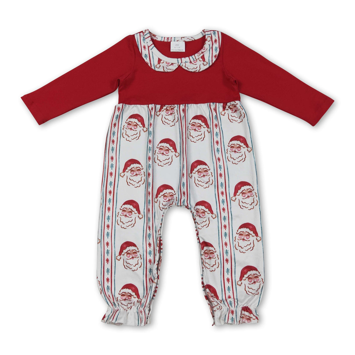 Red long sleeves santa baby girls Christmas romper