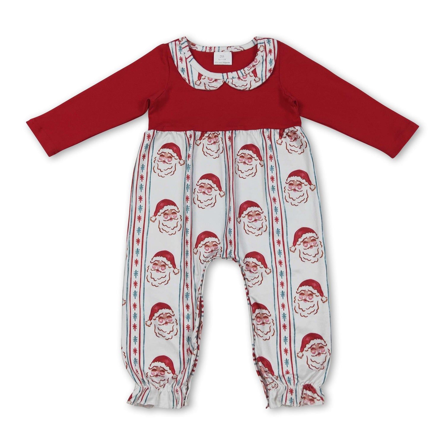 Red long sleeves santa baby girls Christmas romper