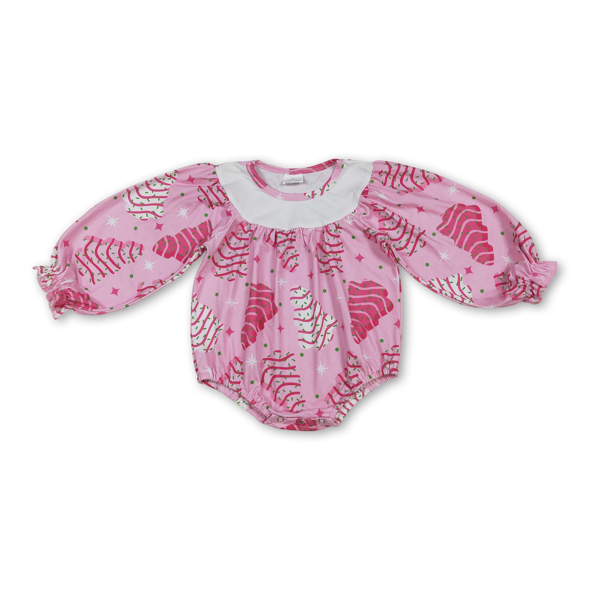 Pink long sleeves Christmas tree cake baby girls romper