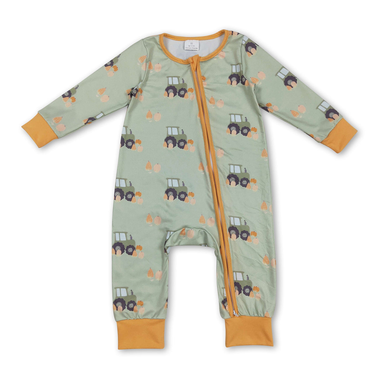 Long sleeves pumpkin tractor baby boy fall zipper romper