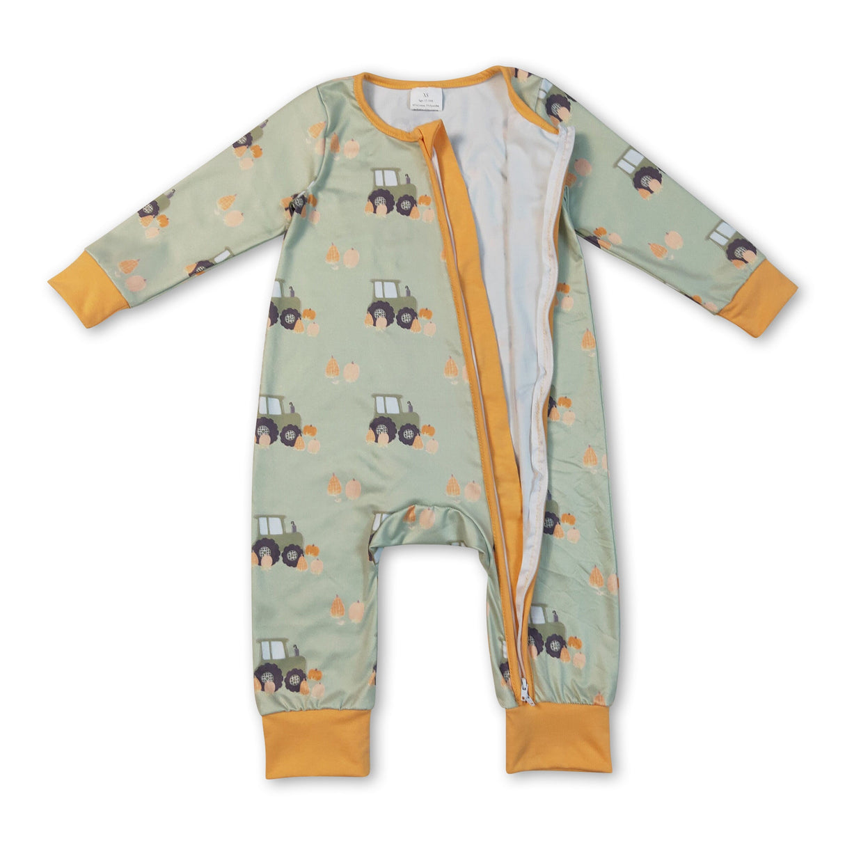 Long sleeves pumpkin tractor baby boy fall zipper romper