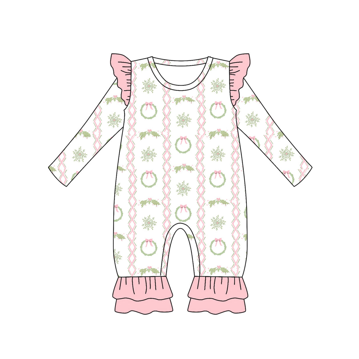 Long sleeves pink bow ornaments baby girls Christmas romper