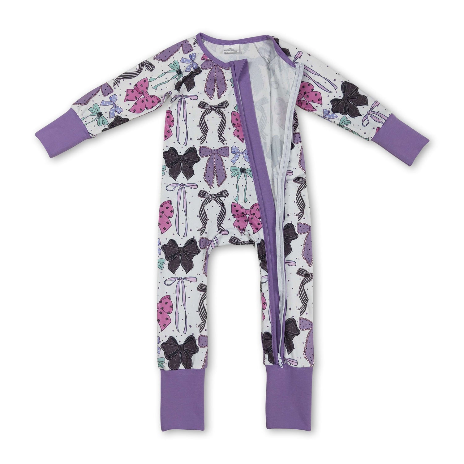Purple long sleeves colorful bow girls Halloween zipper romper