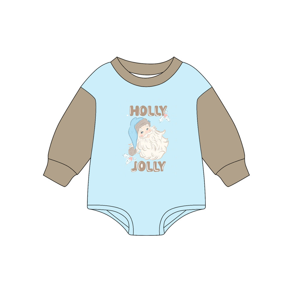 Long sleeves holly jolly santa baby kids Christmas romper