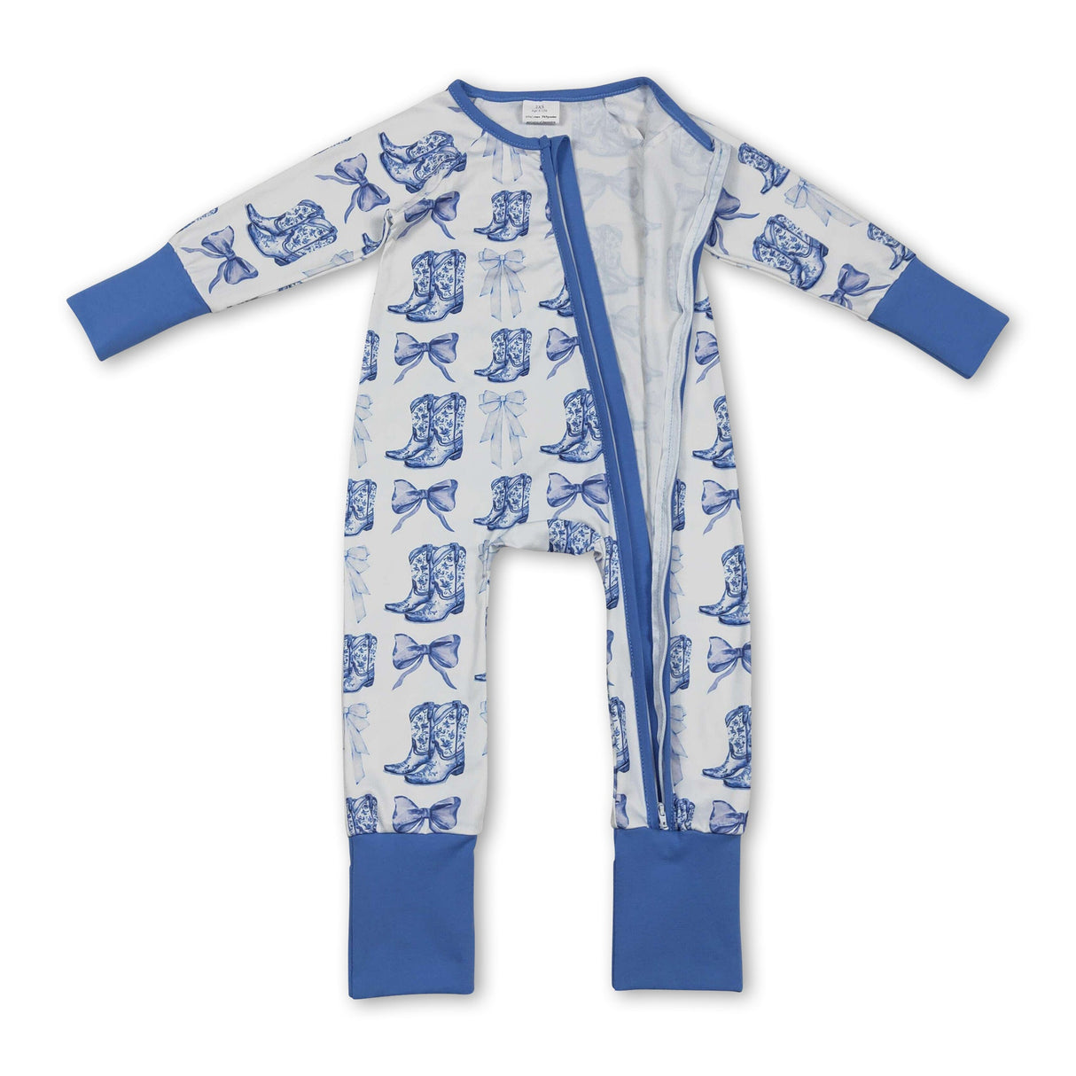 Light blue bow boots western baby girls zipper romper