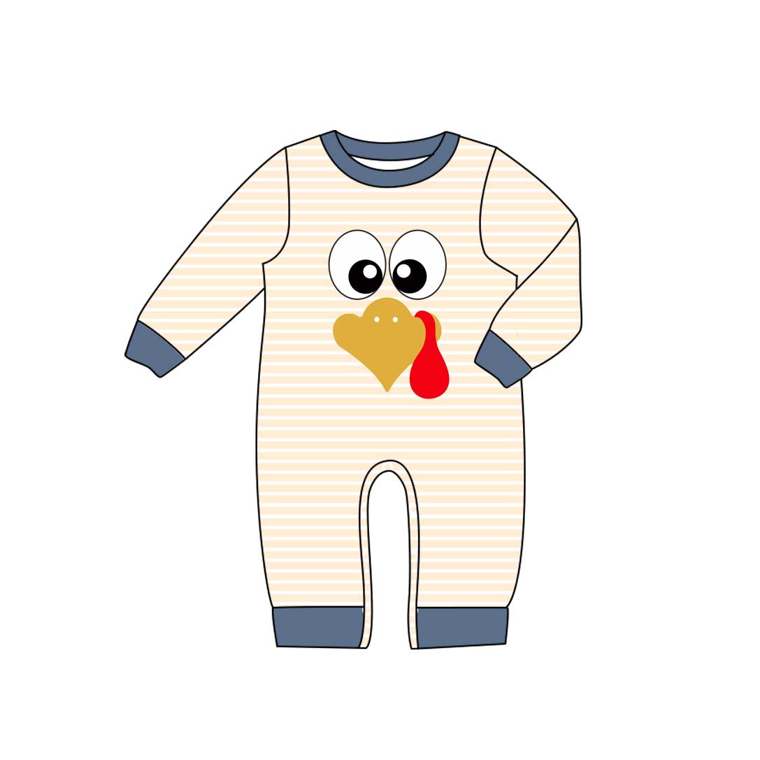 Stripe turkey bow baby boy Thanksgiving romper