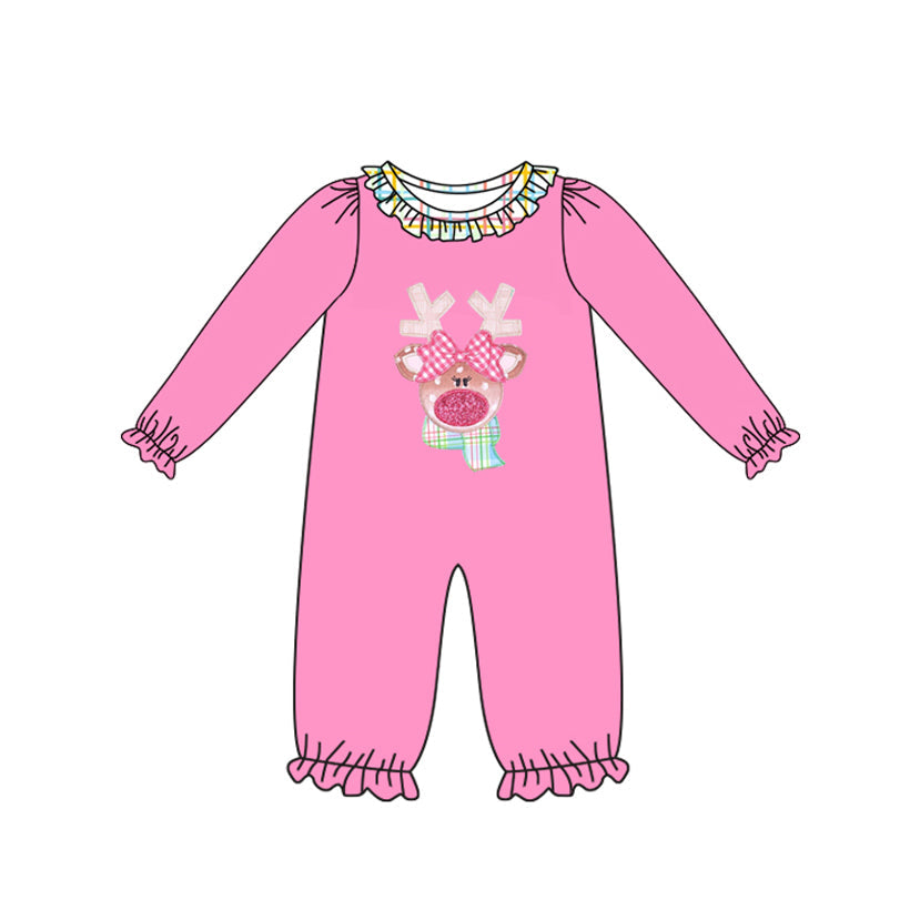 Pink long sleeves deer baby girls Christmas romper