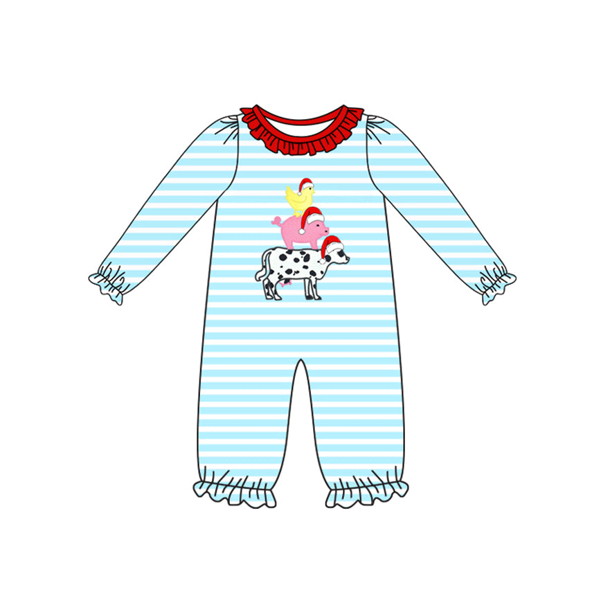 Stripe chicken pig cow Christmas hat baby girls romper